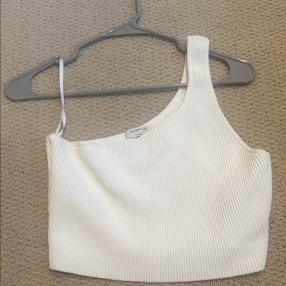 Babaton Cream Ribbed Asymmetric Tank Top
